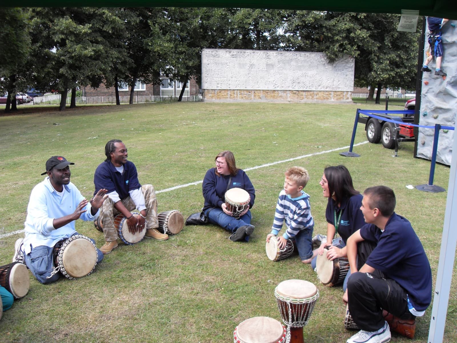 Community drumming at a summer event